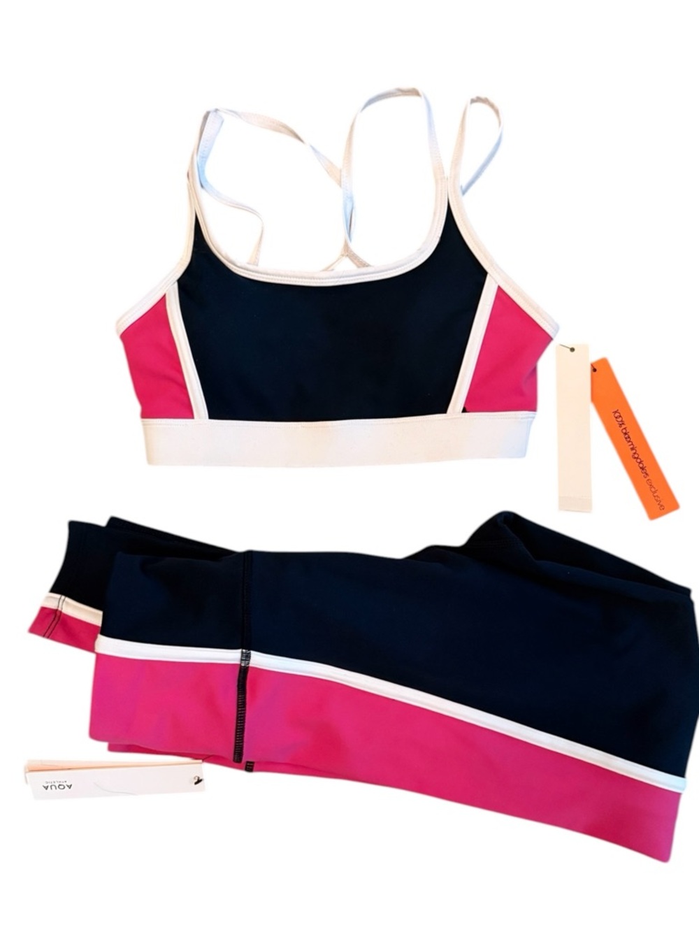 AQUA ATHLETIC Toned Out Color Block Sports Bra & Leggings Set in Raspberry XS - Picture 11 of 11